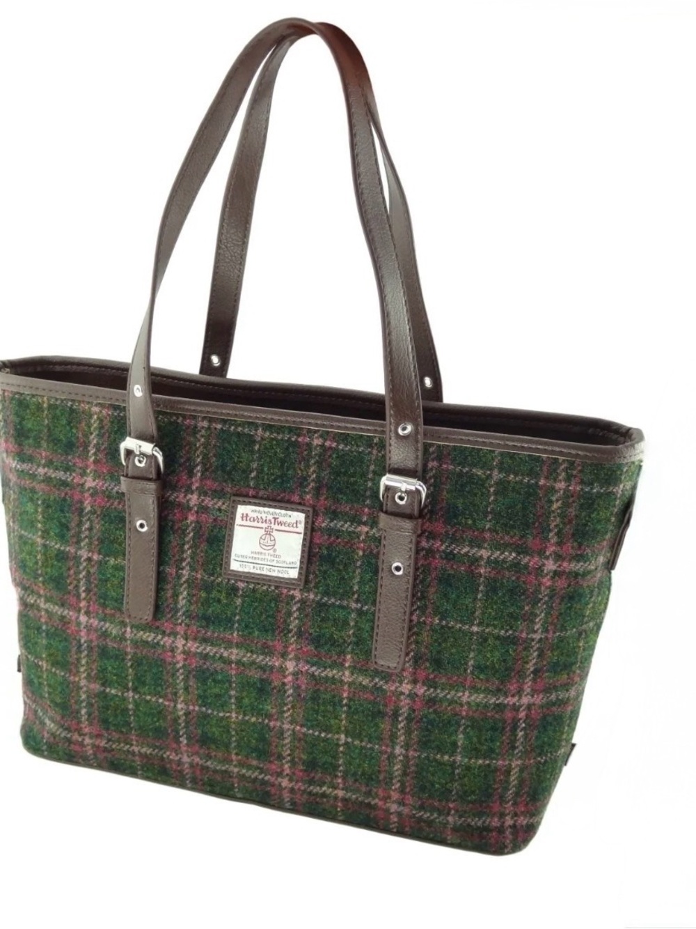 Harris Tweed Tartan  Wool Leather Tote Shoulder Bag Scottish Plaid Zip Purse